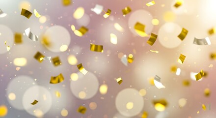 Golden Confetti Celebration Background Festive Sparkle and Bokeh Lights