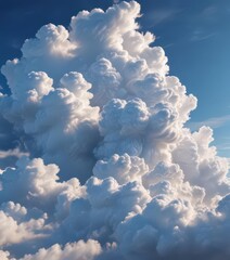 Deep blue sky, billowing cumulus clouds dominate foreground ,  texture,  weather,  element