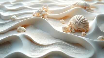 Clean and artistic tropical beach concept with soft white curves and organic shell shapes 