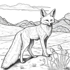 A fox stands in the mountains.