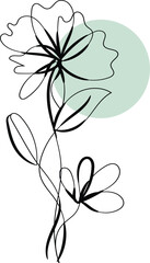 Elegant Minimalist Line Art Flower Drawing with Green Circle Background