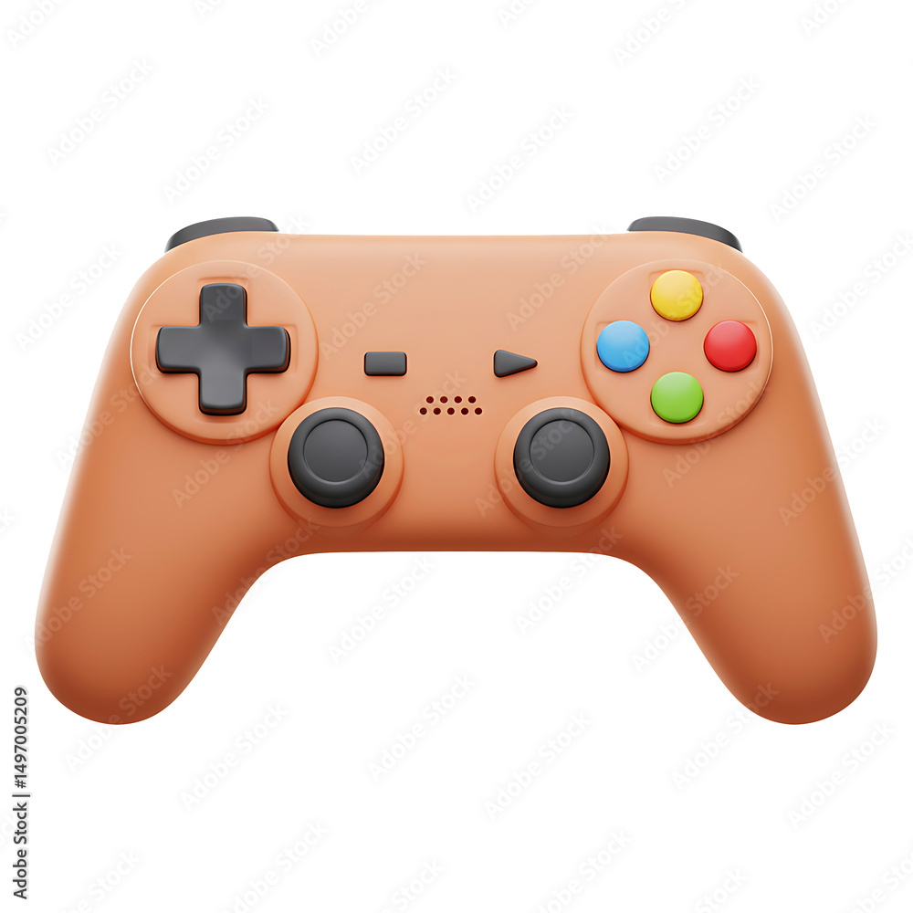 Poster modern digital video game controller with colorful buttons isolated on white background