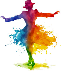 Watercolor silhouette of a male tap dancer performing an elegant tap dance routine with graceful motion - vector illustration