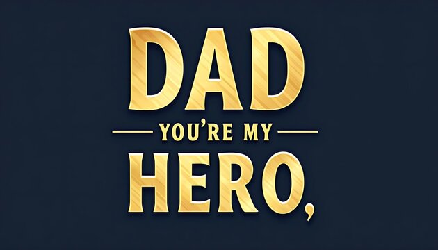 Dad You're My Hero: A heartfelt tribute to fathers everywhere, this graphic design features the words "Dad You're My Hero" in elegant golden lettering against a deep blue background.