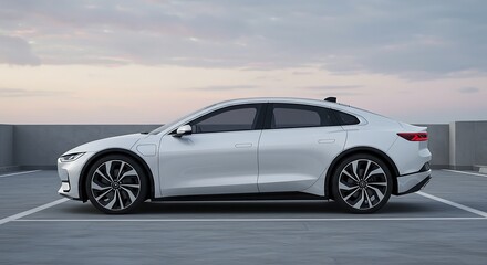 White Electric Car Parked on Concrete