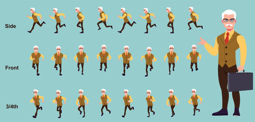 businessman running animation, run cycle animation sprite sheet, frame by frame run animation