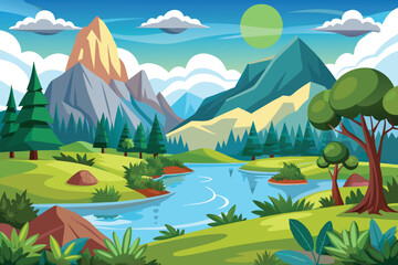 landscape with mountains and river vector illustration