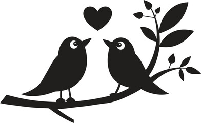 two birds on a branch with love icon vector