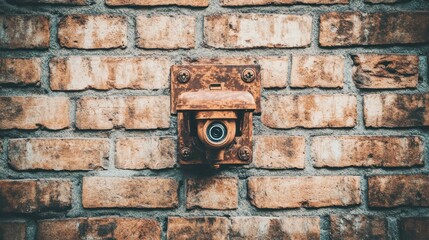 Rusty security camera on brick wall