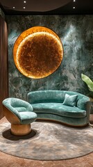 Luxurious Teal Velvet Sofa and Armchair in Modern Interior Design