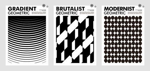 Set modernism art trendy posters, artwork in minimalism and brutalism style, abstract geometric postmodern composition, vector simple shapes print graphic in Y2K aesthetics