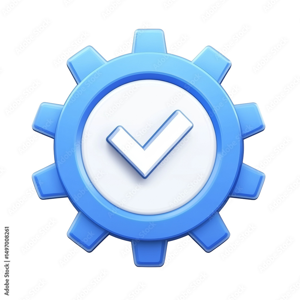 Poster successful process configuration with gear and checkmark for efficient project