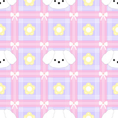 seamless pattern with puppy and flowers 