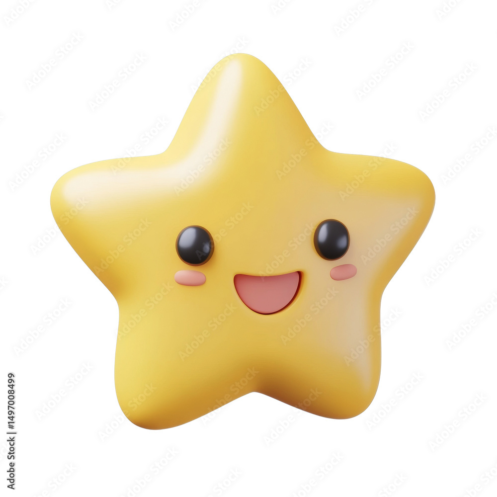 Poster Cheerful 3D Render of a Smiling Star Character with a Shiny Surface