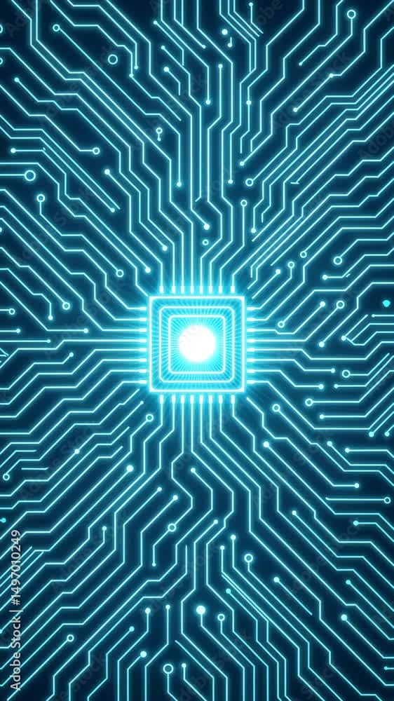 Poster explore the mesmerizing world of circuits and technology in a vibrant blue glow that captivates the 