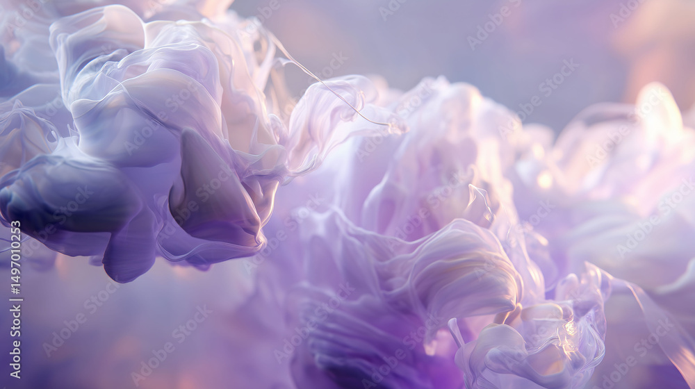 Aufkleber a dreamy flowing scene of lavender tones and soft white liquids merging fluidly while refracted ligh