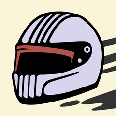 Vintage Motorcycle Helmet Illustration, Retro Racing Helmet Design