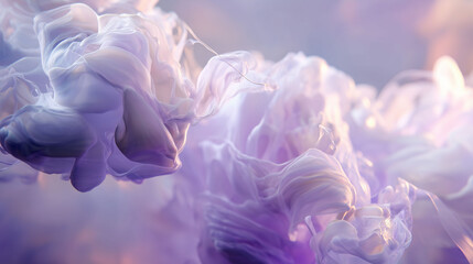 Fototapeta premium a dreamy flowing scene of lavender tones and soft white liquids merging fluidly while refracted light adds depth and calm
