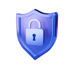 Digital Shield: A modern 3D render depicts a digital shield protecting a lock, with a modern, minimalist look to convey cyber security and data protection. 