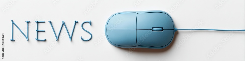 Fototapete blue computer mouse placed next to the word news written in a light background during daytime