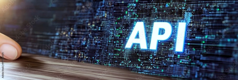 Fototapete API Application Programming Interface. Digital Binary Code Matrix Background With API Text.