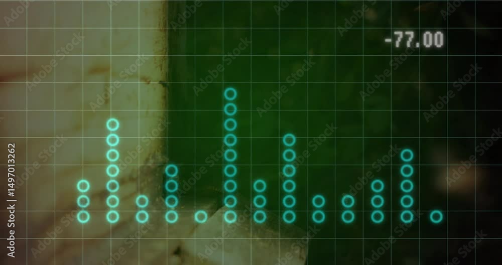 Poster interface opening showing green grid with blue circles plotting histogram columns counting values