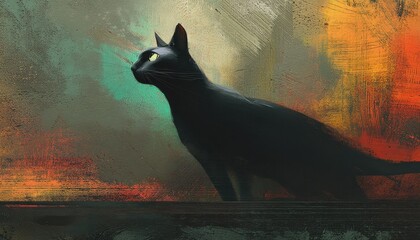 Geheimnisvolle schwarze Katze in impressionistischer Farbgebung