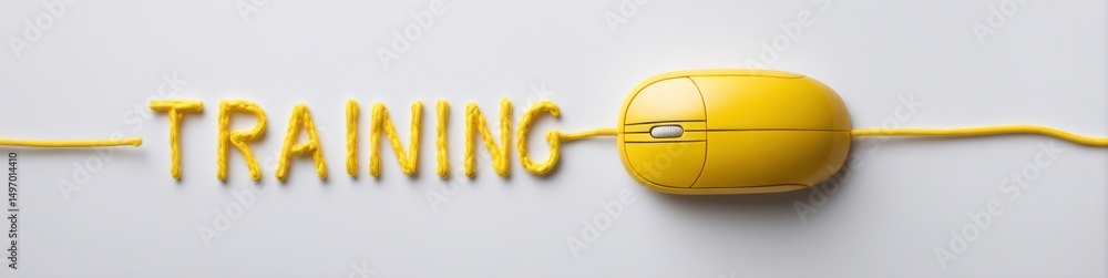 Poster yellow computer mouse with training spelled out in yellow material on white background for a modern 