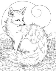 Fox sitting under the moonlight.