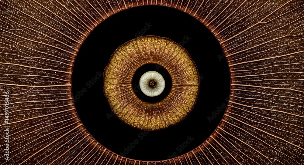 Poster abstract concentric circles artwork mesmerizing fractal design with golden brown hues and black back