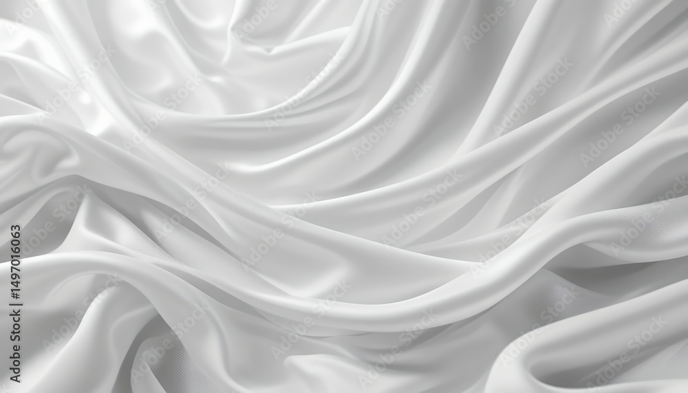 Poster soft smooth white silk fabric cloth folds creating gentle flowing texture background