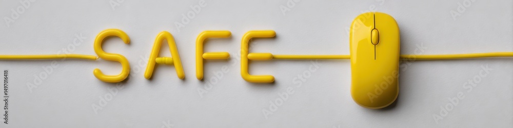 Poster bright yellow mouse and safe text on a light background creating a playful digital theme