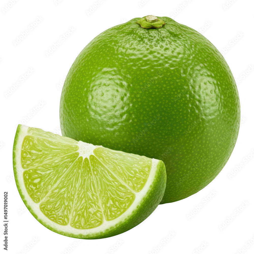 Poster fresh lime fruit with slice isolated on transparent background