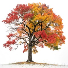 A stunning illustration of an Ash Tree, depicted with vibrant, colorful leaves, likely representing its autumn beauty. Meticulously isolated on a pure white background