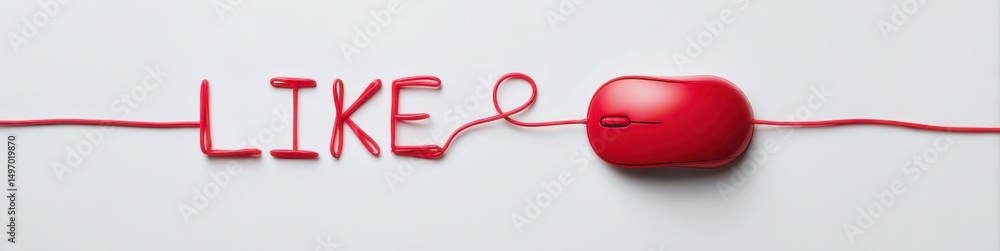 Poster creative use of a red mouse and playful lettering on a white background to evoke the concept of liki