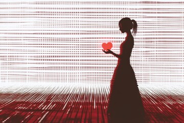 Minimalistic pop art silhouette with heart motif in digital landscape