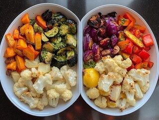 An Artistic Plate of Roasted Vegetables with a Pesto Drizzle