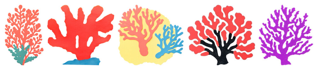 Obraz premium PNG Colorful coral reef illustrations, element set on transparent background