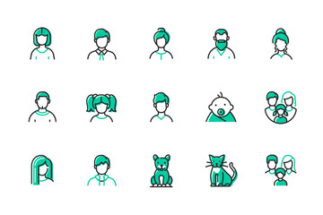 Family members - set of line design style icons