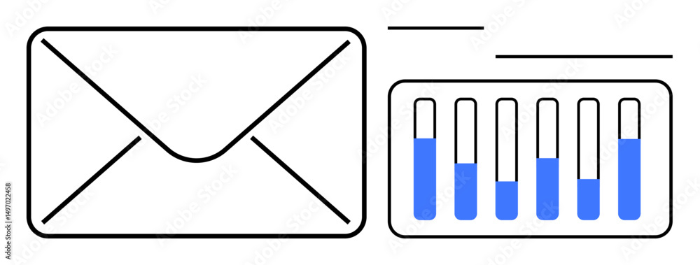 Aufkleber envelope beside horizontal bar charts with variable blue levels, visualizing email communication, da