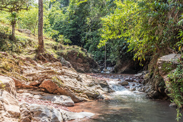 Obraz premium Guacamayo stream near Prusia village in Pozuzo valley, Peru