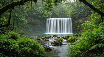 Waterfall and River Scene with Leading Lines and Natural Framing