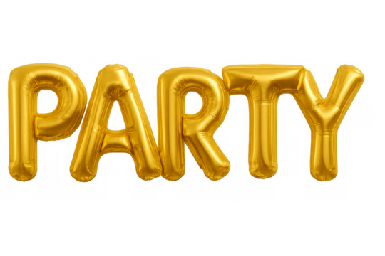 Golden party balloons floating on transparent background