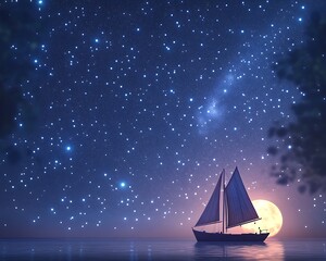 sailing ship in the night