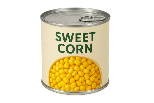 Sweet corn tin can showing grains over transparent background