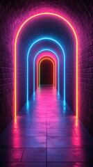 Neon Archway Tunnel: A Vibrant Digital Artwork