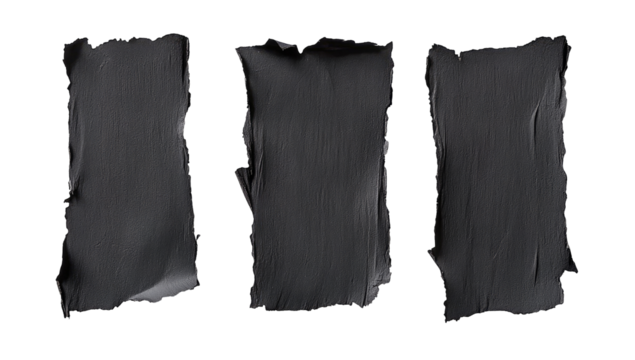 Three dark textured vertical strips isolated on transparent background
