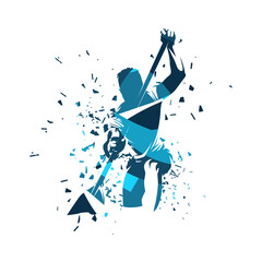 Speed canoeing, canoeist abstract blue isolated vector silhouette, water sport athlete