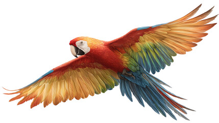 Obraz premium Colorful parrot soaring in bright sky. isolated on white background