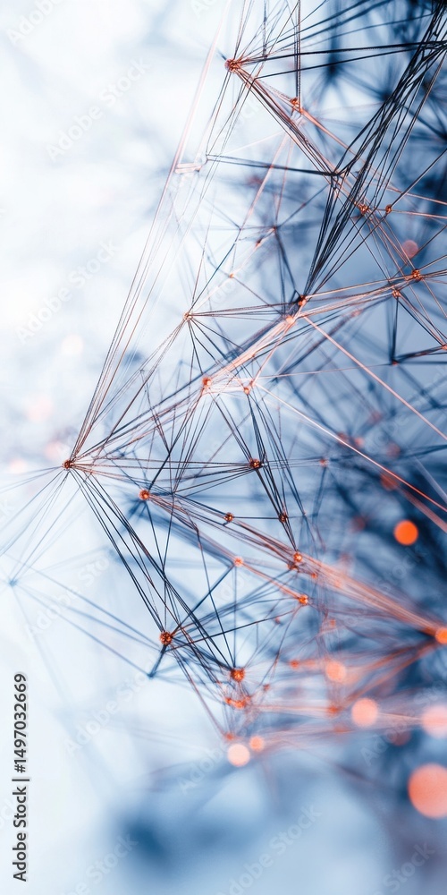 Poster dynamic abstract art showing business trends as evolving, interconnected geometric digital designs.